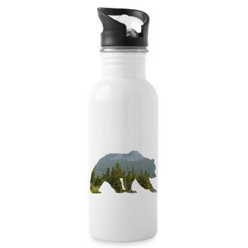 Bear in the mountainous forest Silhouette - Water bottle with straw - white - Right