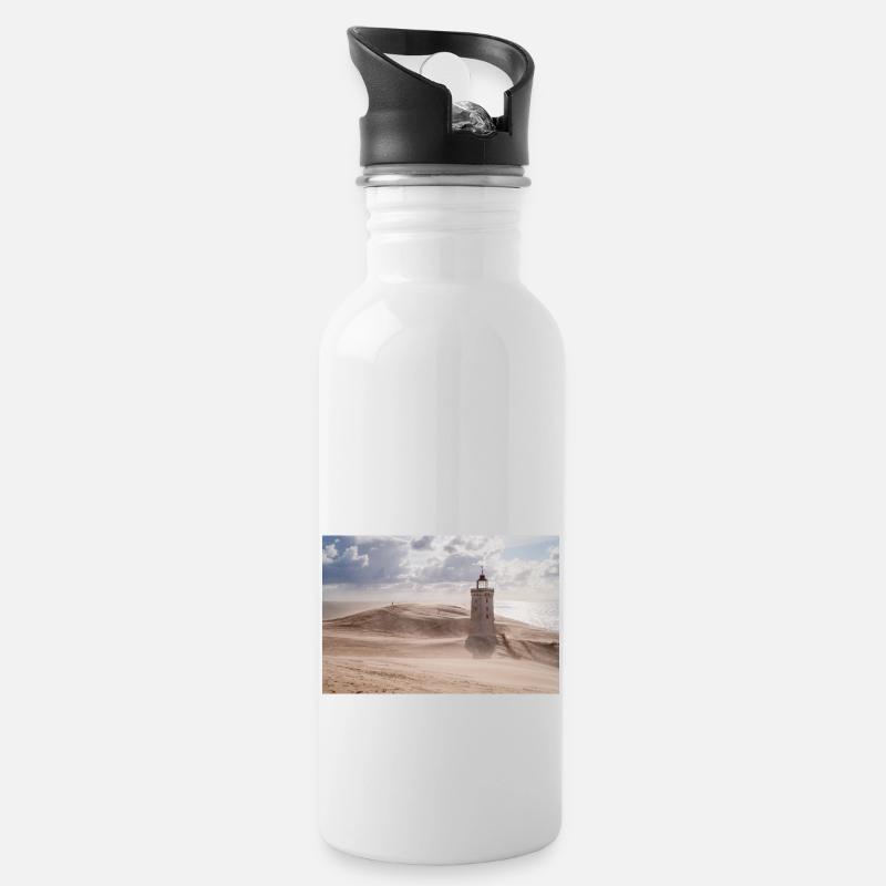 Sandsturm am Leuchtturm - Trinkflasche mit integriertem Trinkhalm - Weiß