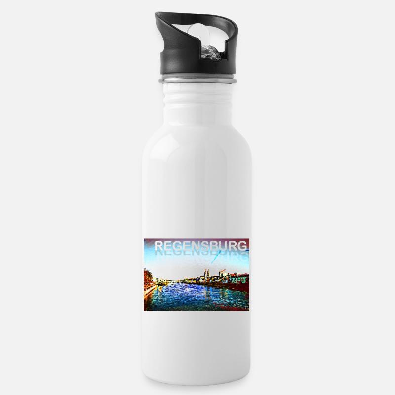 Regensburg - Trinkflasche mit integriertem Trinkhalm - Weiß
