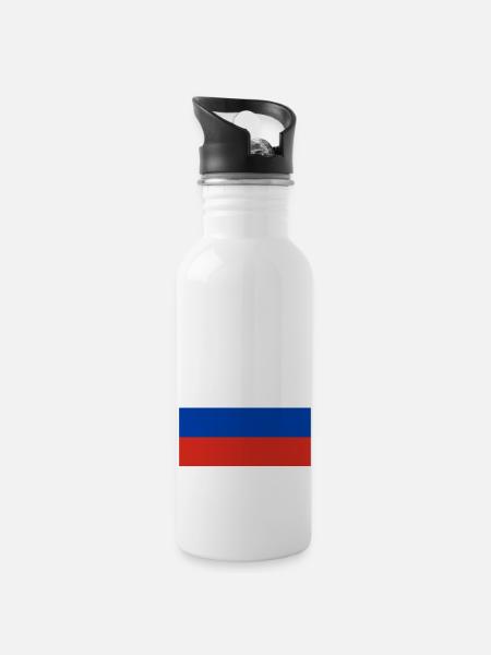 Russische Flagge - Trinkflasche mit integriertem Trinkhalm - Weiß