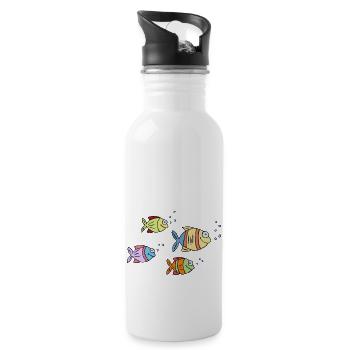 bunte Fische Wasser Meer Graffiti Kinderzeichnung - Trinkflasche mit integriertem Trinkhalm - Weiß - Rechts