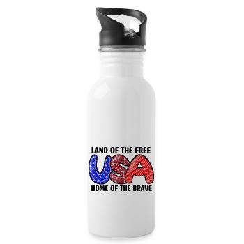 Land Of Free Home Of Brave - Water bottle with straw - white - Right