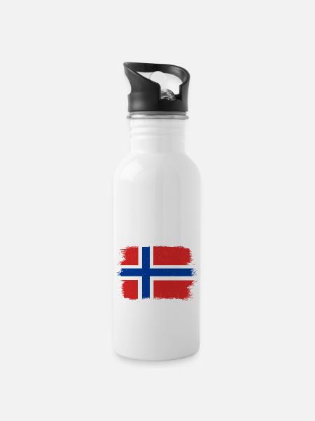 Noorwegen Vlag Scandinavië Noorse Vlag - Drinkfles met geïntegreerd rietje - wit