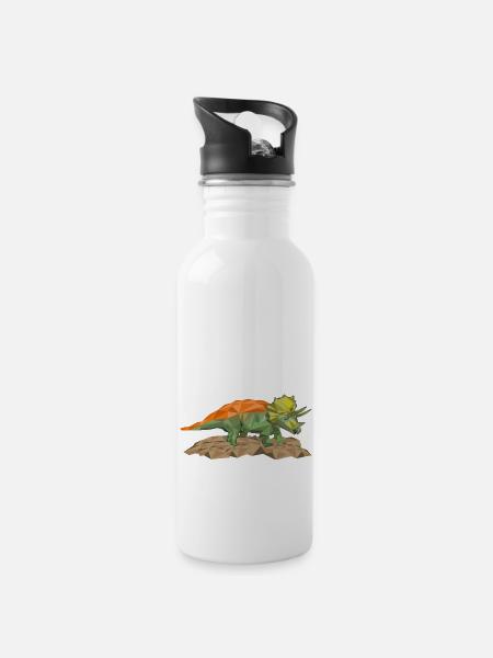 Triceratops Dino im Polygonstil - Trinkflasche mit integriertem Trinkhalm - Weiß