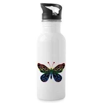 Schmetterling - Trinkflasche mit integriertem Trinkhalm - Weiß - Rechts
