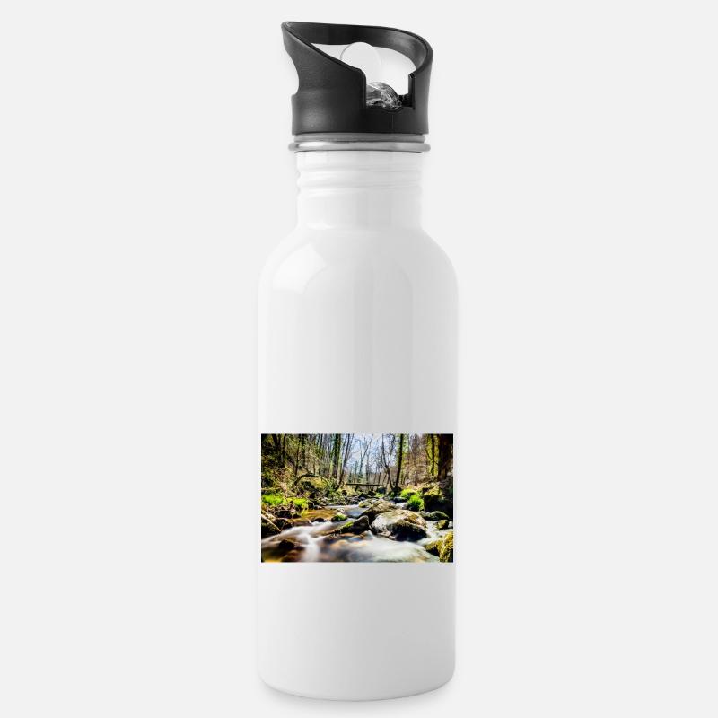 river - Water bottle with straw - white