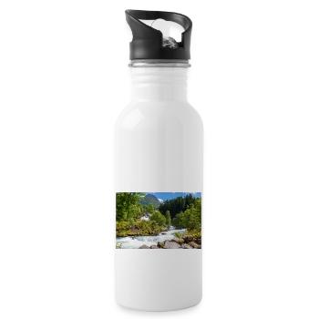 Geiranger panorama Storseterfossen Norway - Water bottle with straw - white - Right