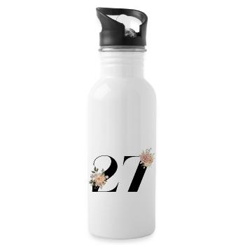 Blumen zum 27-jährigen Jubiläum (Geschenk von 27 Jahren) - Trinkflasche mit integriertem Trinkhalm - Weiß - Rechts