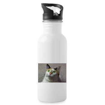 the cat with the sweet look - Water bottle with straw - white - Right
