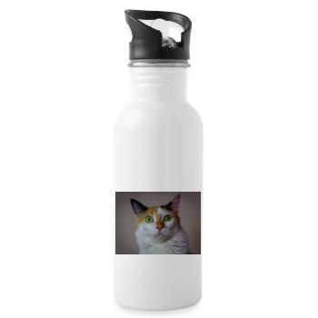 the cat with the sweet look - Water bottle with straw - white - Right