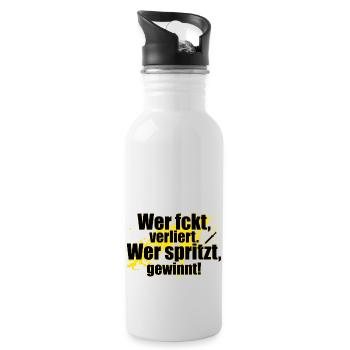 Wer spritzt gewinnt! - Trinkflasche mit integriertem Trinkhalm - Weiß - Rechts