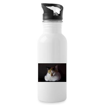 Nina die Katze - Trinkflasche mit integriertem Trinkhalm - Weiß - Rechts