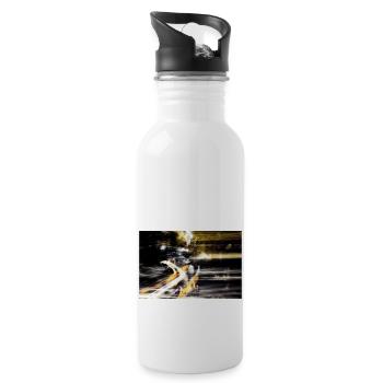 Abstrakte Lichter schwarz und gelb - Trinkflasche mit integriertem Trinkhalm - Weiß - Rechts