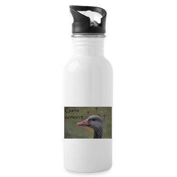 Gans verwirrt - witziger Spruch - Trinkflasche mit integriertem Trinkhalm - Weiß - Rechts