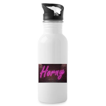 Neon sign Horny on brick wall - Water bottle with straw - white - Right