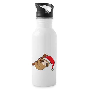 Weihnachten Xmas Faultier Weihnachtsmütze Ast - Trinkflasche mit integriertem Trinkhalm - Weiß - Rechts