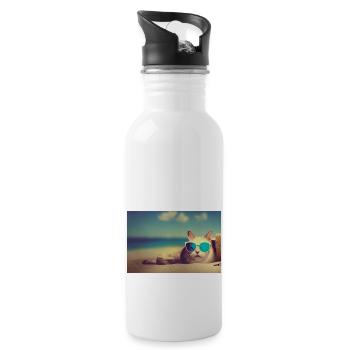 Katze mit Sonnenbrille - Trinkflasche mit integriertem Trinkhalm - Weiß - Rechts