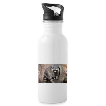North American racoon (in german Waschbär) - Water bottle with straw - white - Right
