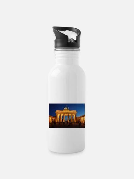 Brandenburger Tor - Trinkflasche mit integriertem Trinkhalm - Weiß