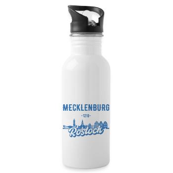 Rostock Mecklenburg Skyline Geschenk - Trinkflasche mit integriertem Trinkhalm - Weiß - Rechts