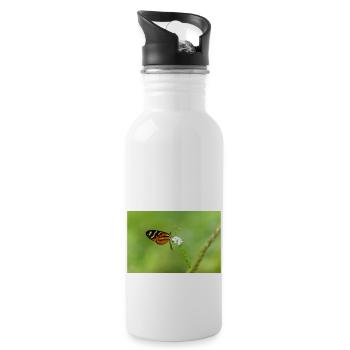 The butterfly on the flower - Water bottle with straw - white - Right