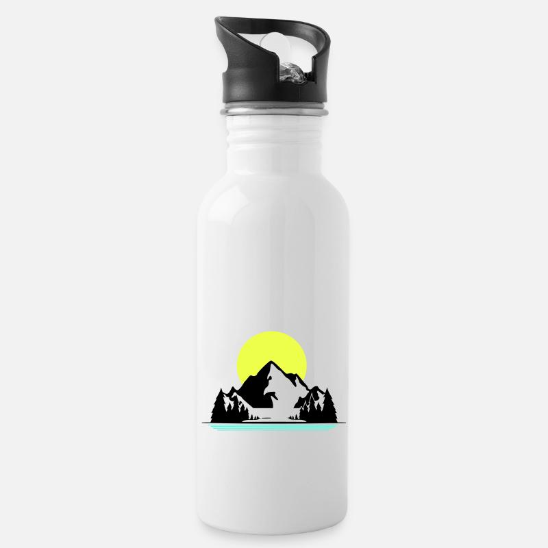 Mountains - Trinkflasche mit integriertem Trinkhalm - Weiß