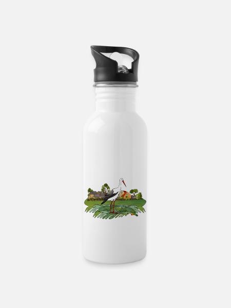 Oiseau cigogne - Gourde avec paille intégrée - blanc