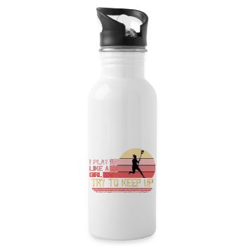 Lacrosse Sport Sportart Ball I Geschenk - Trinkflasche mit integriertem Trinkhalm - Weiß - Rechts