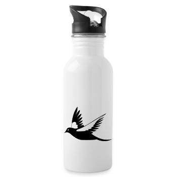 Fliegende Amsel Schwarz-Weiß Illustration - Trinkflasche mit integriertem Trinkhalm - Weiß - Rechts