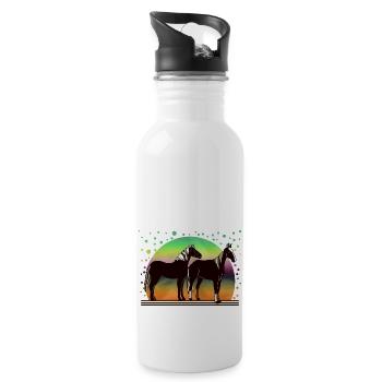 Pferde - Trinkflasche mit integriertem Trinkhalm - Weiß - Rechts