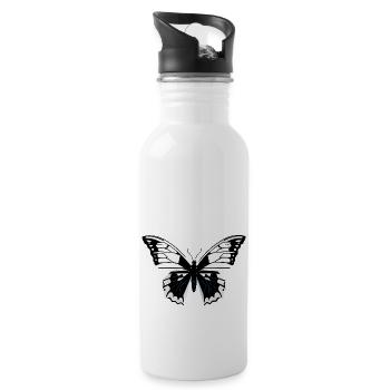 Minimalistischer Schmetterling - Trinkflasche mit integriertem Trinkhalm - Weiß - Rechts