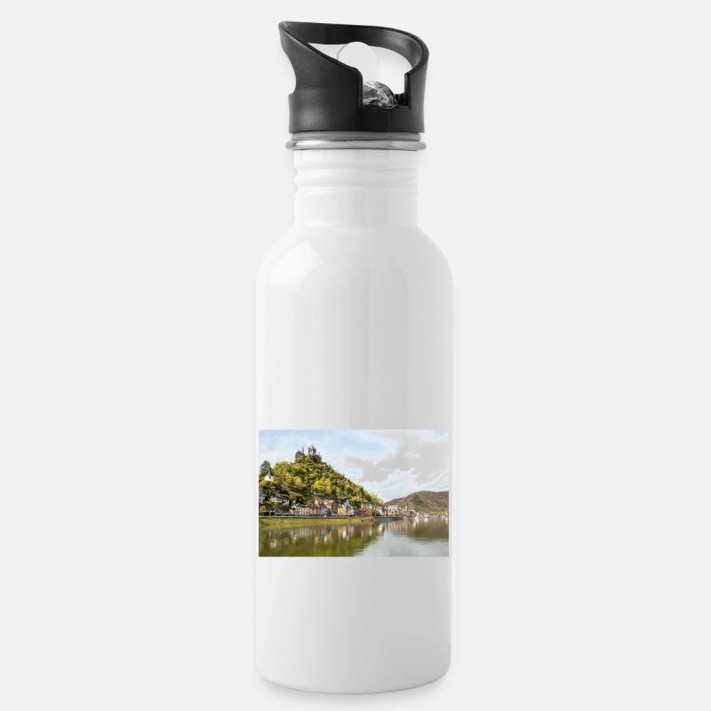 Reichsburg Cochem Rheinland - Trinkflasche mit integriertem Trinkhalm - Weiß