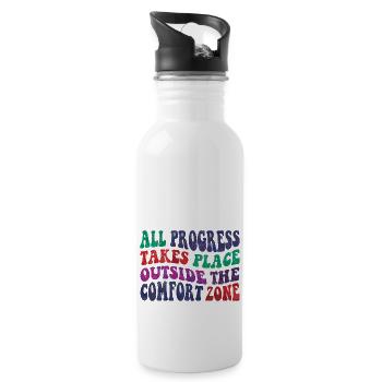 All progress takes place outside the comfort zone - Trinkflasche mit integriertem Trinkhalm - Weiß - Rechts