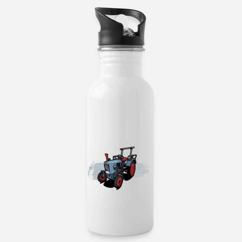 Classic Tractor // Bulldog // Illustration - Trinkflasche mit integriertem Trinkhalm - Weiß