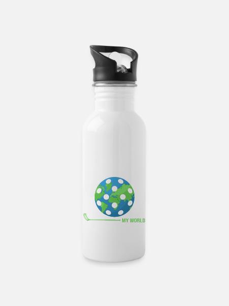 Floorball Unihockey FLOORBALL-world Floorballer - Trinkflasche mit integriertem Trinkhalm - Weiß