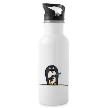 Penguin with pistol - Water bottle with straw - white - Right