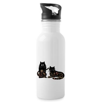 Katzen - Trinkflasche mit integriertem Trinkhalm - Weiß - Rechts