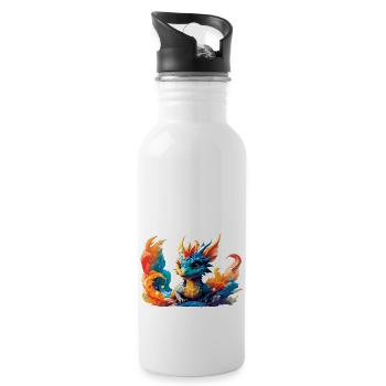 Drache, Feuer, Kind, blau, Hörner, Junge, Freund - Trinkflasche mit integriertem Trinkhalm - Weiß - Rechts