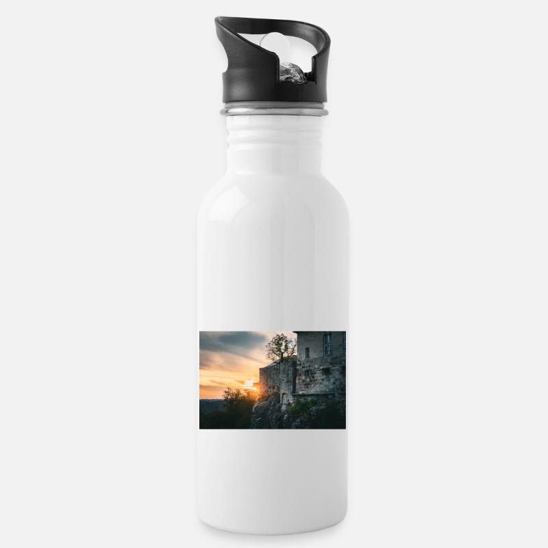 Hohnstein Schloss Sächsische Schweiz - Trinkflasche mit integriertem Trinkhalm - Weiß