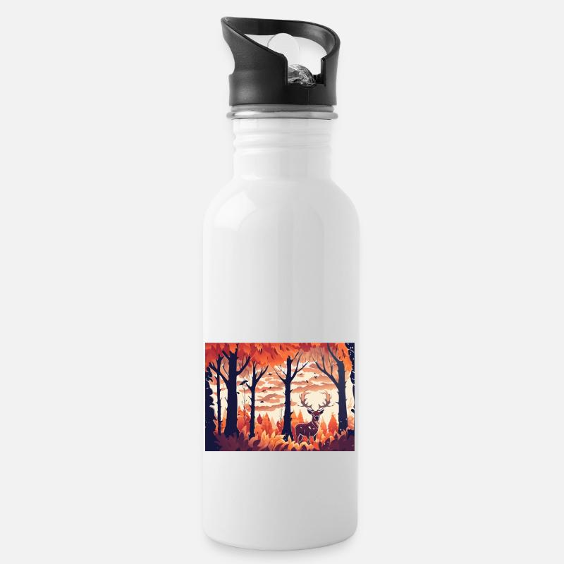The Stag in the Field (Fall Collection #13) - Water bottle with straw - white