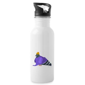Coole Taube trägt ein T-Shirt - Trinkflasche mit integriertem Trinkhalm - Weiß - Rechts