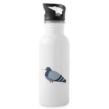 Taube mit einem Ast im Schnabel - Trinkflasche mit integriertem Trinkhalm - Weiß - Rechts