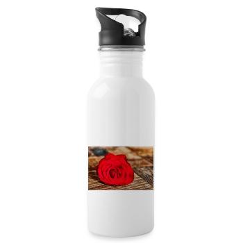 Rote Rose - Trinkflasche mit integriertem Trinkhalm - Weiß - Rechts