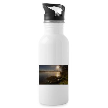 Sonnenaufgang am Bad Bayersoier See - Trinkflasche mit integriertem Trinkhalm - Weiß - Rechts