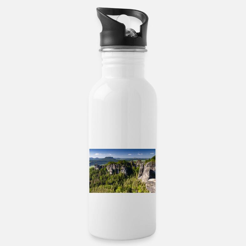 Bastei in Saxon Switzerland - Water bottle with straw - white