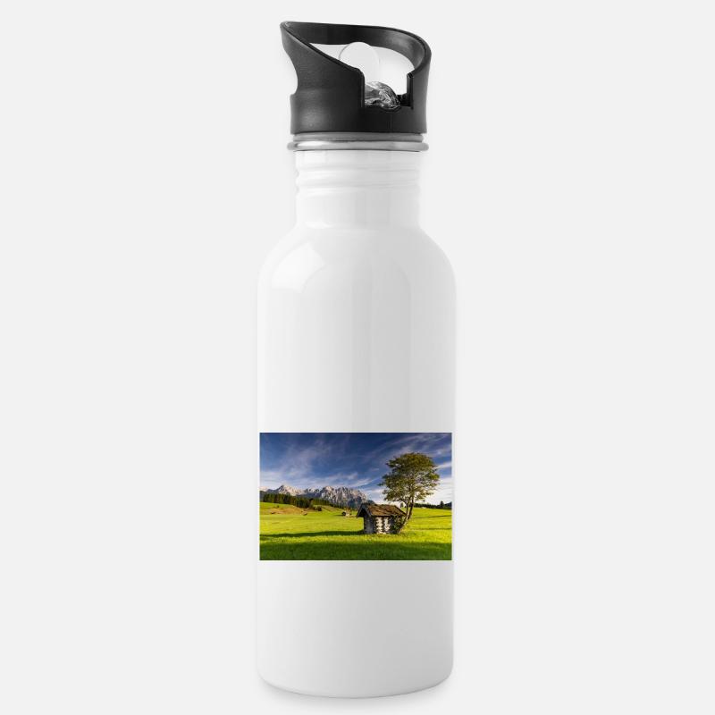 Buckelwiesen nähe Mittenwald - Trinkflasche mit integriertem Trinkhalm - Weiß