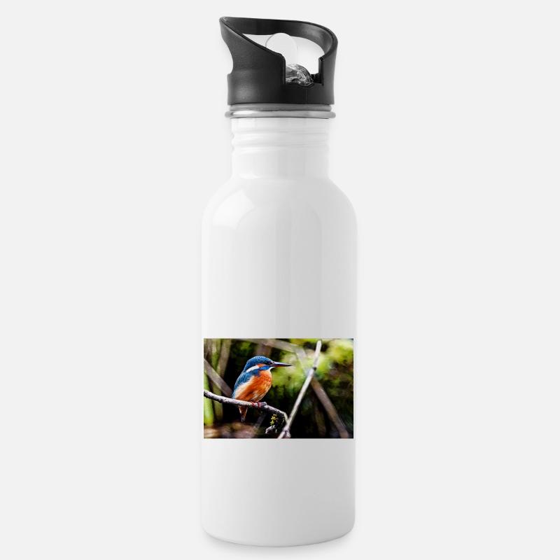 Eisvogel - Trinkflasche mit integriertem Trinkhalm - Weiß