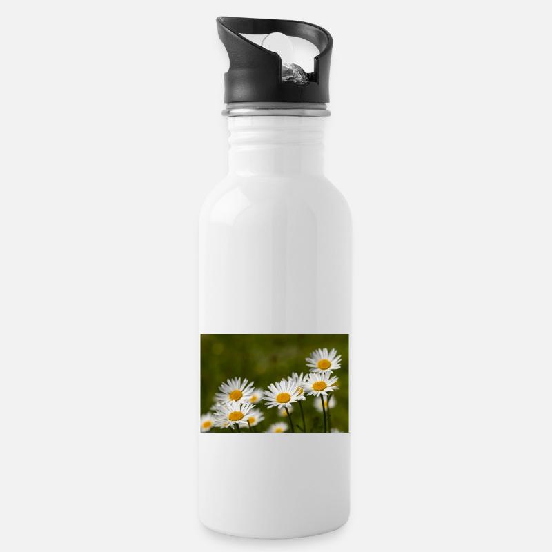Daisies - Water bottle with straw - white