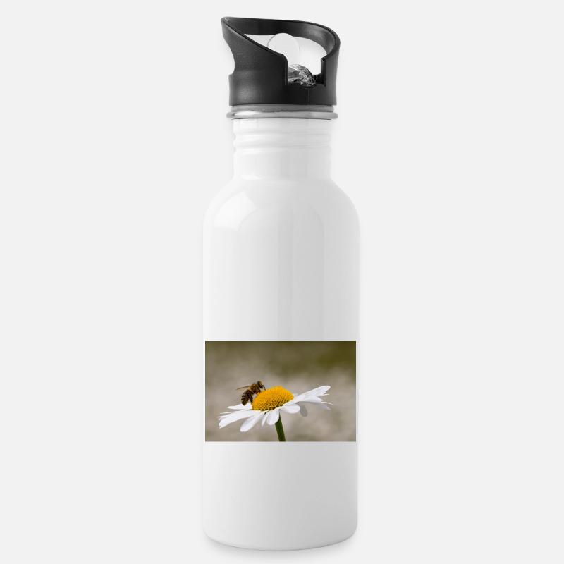 Marguerite avec abeille - Gourde avec paille intégrée - blanc