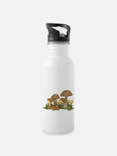 Pilze - Trinkflasche mit integriertem Trinkhalm - Weiß